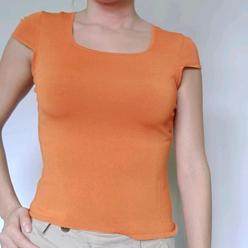 Cute Orange Square Neck Short Sleeve Top